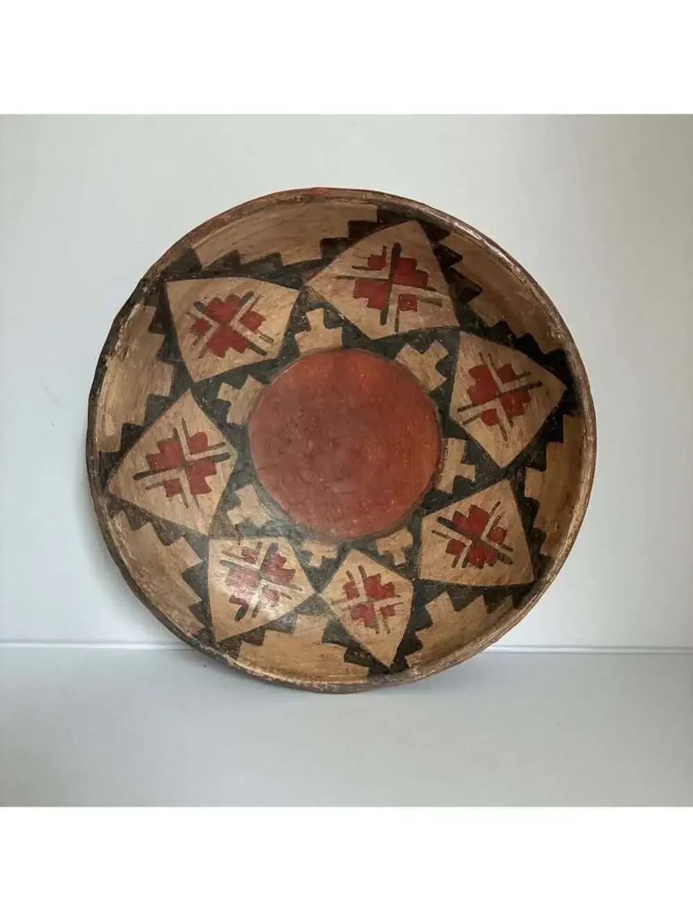 Vintage Chile Folk Art Pottery Bowl Signed Ivan Hand Painted Wall Hanging 8.5”